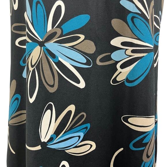 Ann Taylor Loft Blue Black Floral Shift Style Jersey Knit Stretch Dress sz Small - Picture 3 of 16